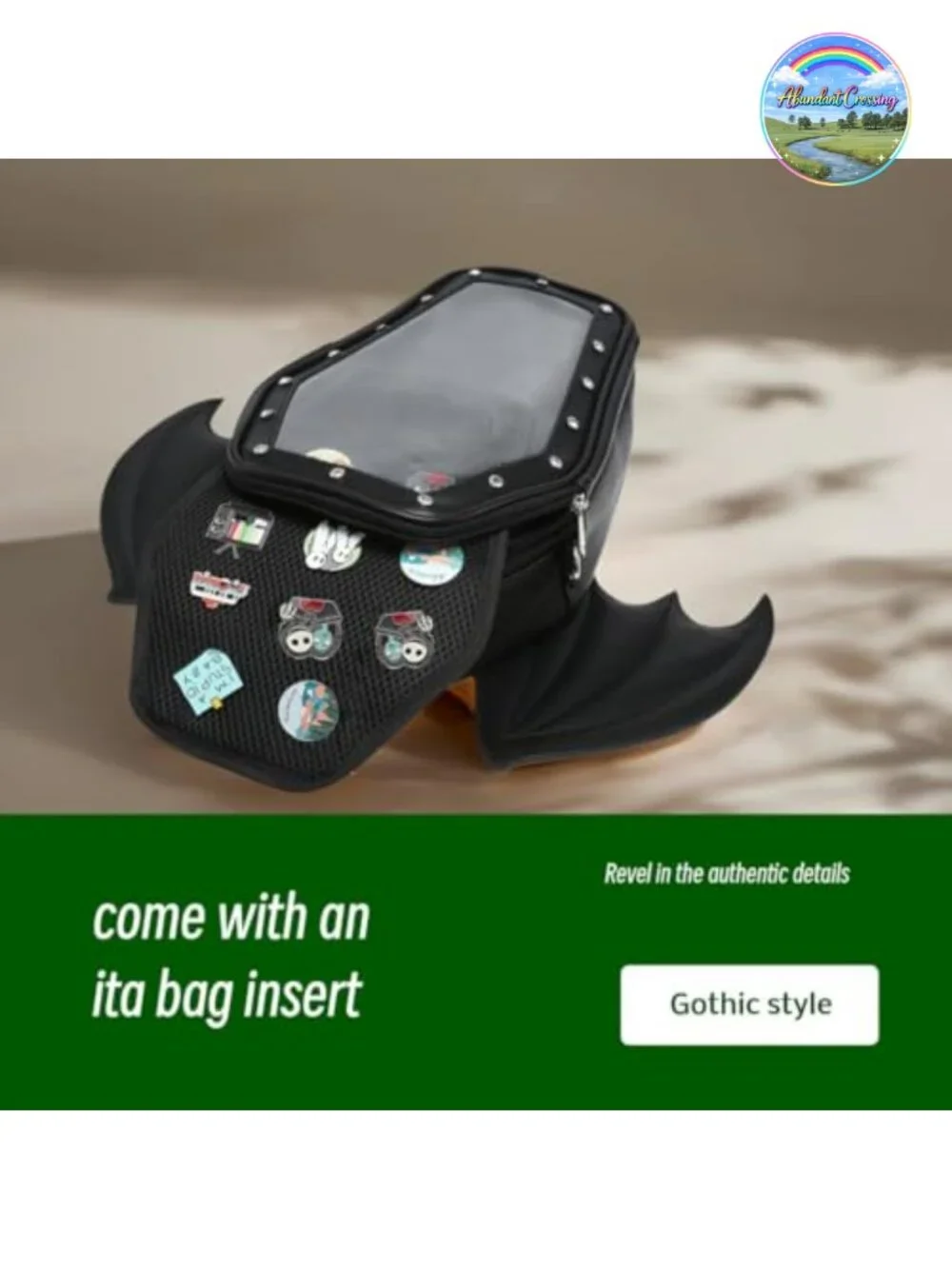 Gothic Coffin Ita Bag Backpack Cosplay Faux Leather with Insert Purse